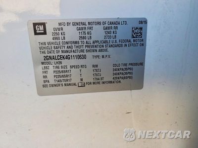 Zdjęcie 13 z 13 samochodu: 2016 CHEVROLET EQUINOX LT VIN:2GNALCEK4G1110630 - miniatura