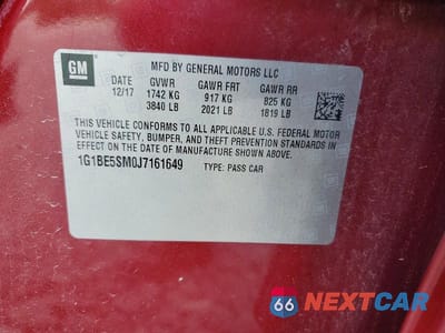 Zdjęcie 12 z 12 samochodu: 2018 CHEVROLET CRUZE LT VIN:1G1BE5SM0J7161649 - miniatura