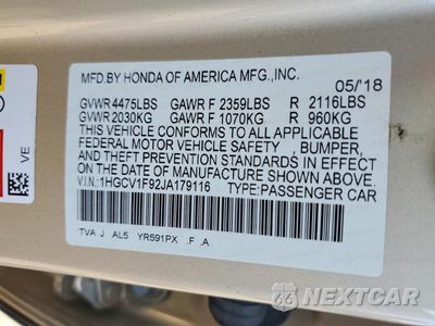 Zdjęcie 13 z 13 samochodu: 2018 HONDA ACCORD TOURING VIN:1HGCV1F92JA179116 - miniatura