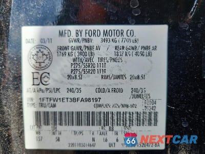Zdjęcie 12 z 12 samochodu: 2011 FORD F150 SUPERCREW VIN:1FTFW1ET3BFA98197 - miniatura