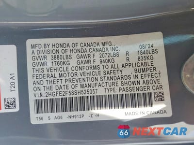 Zdjęcie 13 z 13 samochodu: 2025 HONDA CIVIC SPORT VIN:2HGFE2F58SH525057 - miniatura
