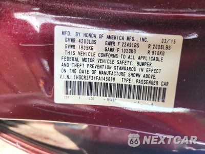 Zdjęcie 12 z 12 samochodu: 2015 HONDA ACCORD LX VIN:1HGCR2F34FA145689 - miniatura