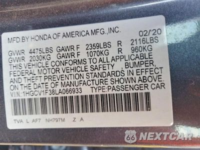 Zdjęcie 12 z 12 samochodu: 2020 HONDA ACCORD SPORT VIN:1HGCV1F38LA066933 - miniatura