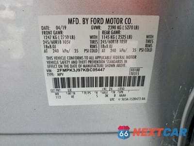 Zdjęcie 13 z 13 samochodu: 2019 FORD EDGE SEL VIN:2FMPK3J97KBC05447 - miniatura