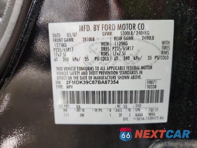 Zdjęcie 12 z 12 samochodu: 2007 FORD EDGE SEL PLUS VIN:2FMDK39C87BA87354 - miniatura
