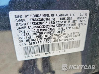 Zdjęcie 13 z 13 samochodu: 2013 HONDA PILOT TOURING VIN:5FNYF4H92DB040714 - miniatura