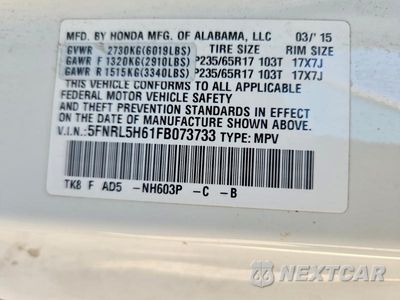 Zdjęcie 13 z 13 samochodu: 2015 HONDA ODYSSEY EXL VIN:5FNRL5H61FB073733 - miniatura