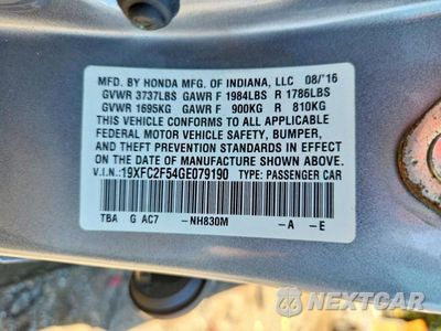 Zdjęcie 13 z 13 samochodu: 2016 HONDA CIVIC LX VIN:19XFC2F54GE079190 - miniatura