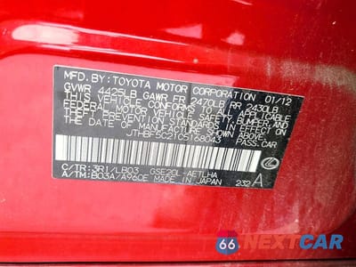 Zdjęcie 12 z 12 samochodu: 2012 LEXUS IS 250 BASE VIN:JTHBF5C21C5168043 - miniatura