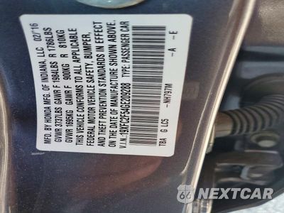 Zdjęcie 13 z 13 samochodu: 2016 HONDA CIVIC LX VIN:19XFC2F54GE209288 - miniatura