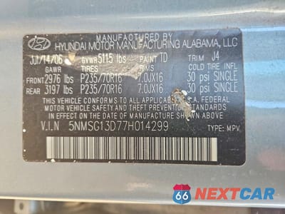 Zdjęcie 13 z 13 samochodu: 2007 HYUNDAI SANTA FE GLS VIN:5NMSG13D77H014299 - miniatura