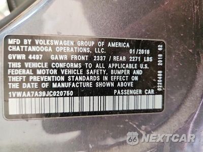 Zdjęcie 12 z 12 samochodu: 2018 VOLKSWAGEN PASSAT S VIN:1VWAA7A39JC020750 - miniatura