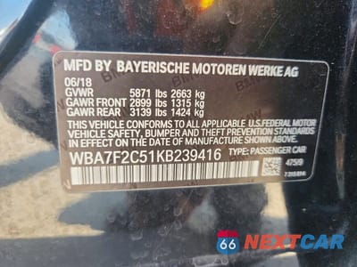 Zdjęcie 12 z 12 samochodu: 2019 BMW 750 XI VIN:WBA7F2C51KB239416 - miniatura