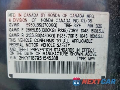 Zdjęcie 13 z 13 samochodu: 2005 HONDA PILOT EXL VIN:2HKYF18795H545388 - miniatura