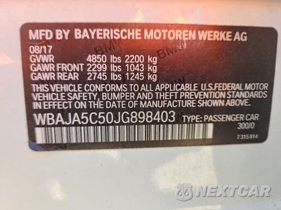 Zdjęcie 12 z 12 samochodu: 2018 BMW 530 I VIN:WBAJA5C50JG898403 - miniatura
