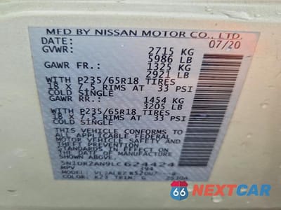 Zdjęcie 13 z 13 samochodu: 2020 NISSAN PATHFINDER S VIN:5N1DR2AN9LC624424 - miniatura