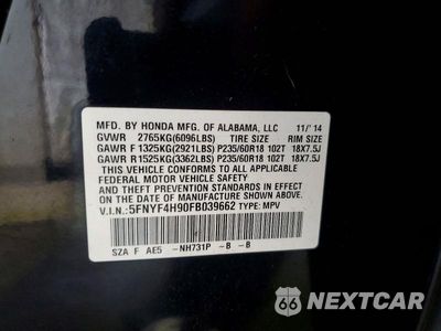 Zdjęcie 13 z 13 samochodu: 2015 HONDA PILOT TOURING VIN:5FNYF4H90FB039662 - miniatura
