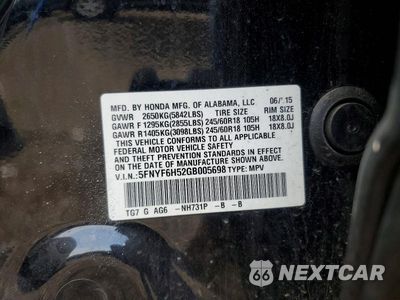 Zdjęcie 13 z 13 samochodu: 2016 HONDA PILOT EXL VIN:5FNYF6H52GB005698 - miniatura