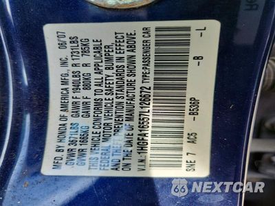 Zdjęcie 12 z 12 samochodu: 2007 HONDA CIVIC LX VIN:1HGFA16557L126672 - miniatura