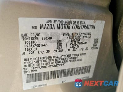Zdjęcie 12 z 12 samochodu: 2002 MAZDA TRIBUTE LX VIN:4F2YU08142KM22591 - miniatura