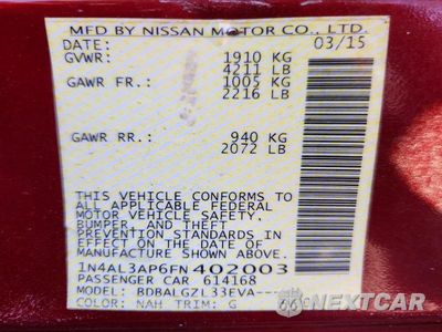 Zdjęcie 12 z 12 samochodu: 2015 NISSAN ALTIMA 2.5 S VIN:1N4AL3AP6FN402003 - miniatura