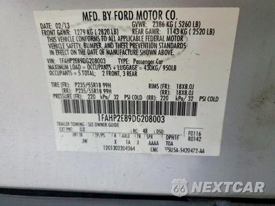 Zdjęcie 12 z 12 samochodu: 2013 FORD TAURUS SEL VIN:1FAHP2E89DG208003 - miniatura