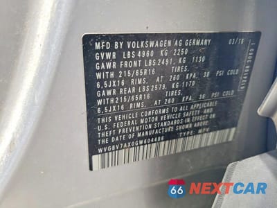 Zdjęcie 13 z 13 samochodu: 2016 VOLKSWAGEN TIGUAN S VIN:WVGBV7AX0GW604486 - miniatura