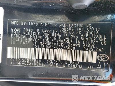 Zdjęcie 12 z 12 samochodu: 2012 TOYOTA COROLLA LE VIN:2T1BU4EE4CC776800 - miniatura