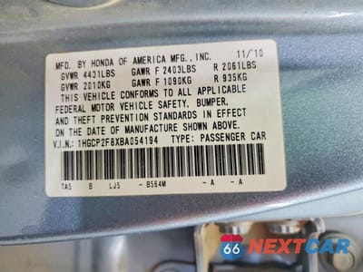 Zdjęcie 13 z 13 samochodu: 2011 HONDA ACCORD EXL VIN:1HGCP2F8XBA054194 - miniatura