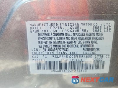 Zdjęcie 12 z 12 samochodu: 2018 NISSAN SENTRA S VIN:3N1AB7AP2JY273843 - miniatura