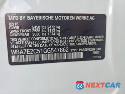 Zdjęcie 12 z 12 samochodu: 2016 BMW 740 I VIN:WBA7E2C51GG547862 - miniatura