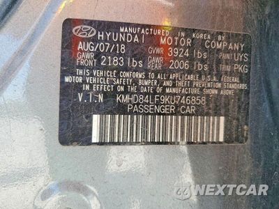 Zdjęcie 12 z 12 samochodu: 2019 HYUNDAI ELANTRA SEL VIN:KMHD84LF9KU746858 - miniatura