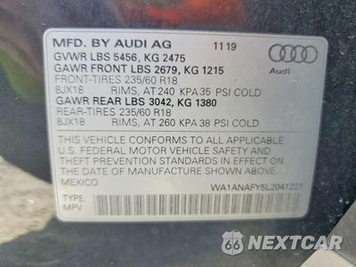 Zdjęcie 14 z 14 samochodu: 2020 AUDI Q5 PREMIUM VIN:WA1ANAFY5L2041221 - miniatura