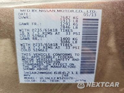 Zdjęcie 13 z 13 samochodu: 2013 NISSAN PATHFINDER S VIN:5N1AR2MM6DC686211 - miniatura