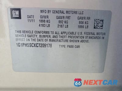 Zdjęcie 12 z 12 samochodu: 2012 CHEVROLET CRUZE LTZ VIN:1G1PH5SCXC7209178 - miniatura