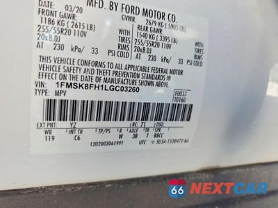 Zdjęcie 13 z 13 samochodu: 2020 FORD EXPLORER LIMITED VIN:1FMSK8FH1LGC03260 - miniatura