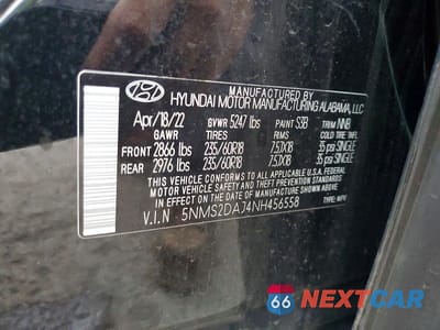 Zdjęcie 13 z 13 samochodu: 2022 HYUNDAI SANTA FE SEL VIN:5NMS2DAJ4NH456558 - miniatura