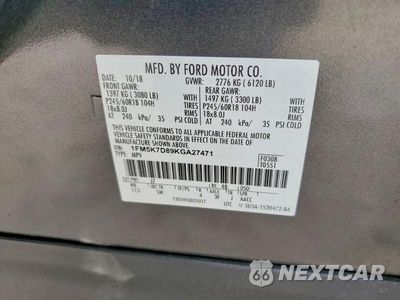 Zdjęcie 13 z 13 samochodu: 2019 FORD EXPLORER XLT VIN:1FM5K7D89KGA27471 - miniatura