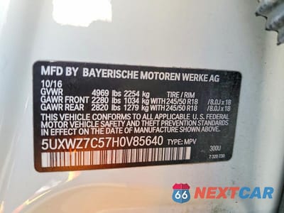 Zdjęcie 13 z 13 samochodu: 2017 BMW X3 SDRIVE28I VIN:5UXWZ7C57H0V85640 - miniatura