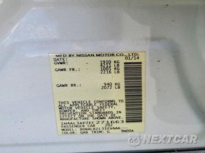 Zdjęcie 12 z 12 samochodu: 2014 NISSAN ALTIMA 2.5 S VIN:1N4AL3AP2EC271663 - miniatura