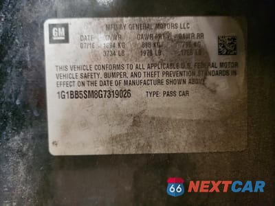 Zdjęcie 12 z 12 samochodu: 2016 CHEVROLET CRUZE LS VIN:1G1BB5SM8G7319026 - miniatura