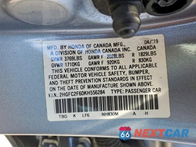 Zdjęcie 12 z 12 samochodu: 2019 HONDA CIVIC LX VIN:2HGFC2F60KH556284 - miniatura