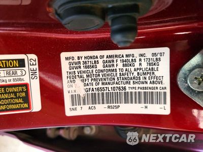 Zdjęcie 12 z 12 samochodu: 2007 HONDA CIVIC LX VIN:1HGFA16557L107636 - miniatura