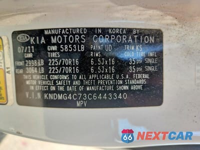 Zdjęcie 13 z 13 samochodu: 2012 KIA SEDONA LX VIN:KNDMG4C73C6443340 - miniatura