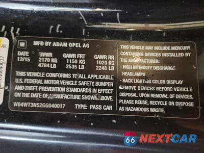 Zdjęcie 12 z 12 samochodu: 2016 BUICK CASCADA PREMIUM VIN:W04WT3N52GG040017 - miniatura