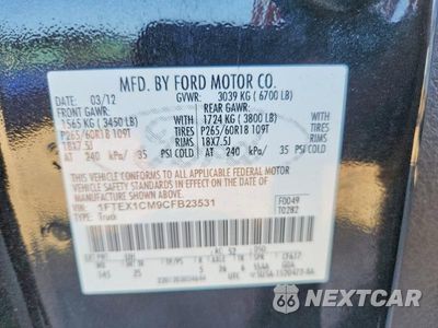 Zdjęcie 12 z 12 samochodu: 2012 FORD F150 SUPER CAB VIN:1FTEX1CM9CFB23531 - miniatura