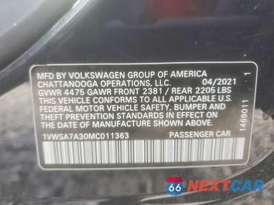 Zdjęcie 13 z 13 samochodu: 2021 VOLKSWAGEN PASSAT SE VIN:1VWSA7A30MC011363 - miniatura