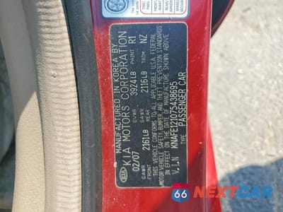 Zdjęcie 12 z 12 samochodu: 2007 KIA SPECTRA LX VIN:KNAFE121075438695 - miniatura