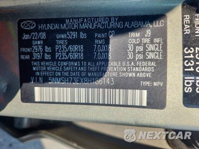 Zdjęcie 13 z 13 samochodu: 2008 HYUNDAI SANTA FE SE VIN:5NMSH73EX8H186143 - miniatura