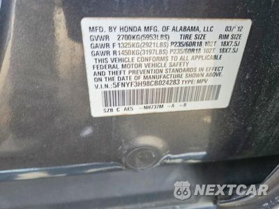 Zdjęcie 13 z 13 samochodu: 2012 HONDA PILOT TOURING VIN:5FNYF3H98CB024283 - miniatura